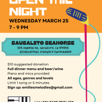 Open Mic Night at the Sausalito SeaHorse. Wednesday March 25th, 7-9 PM.